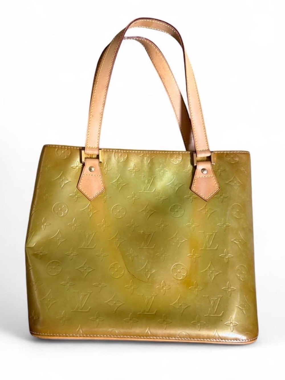 Louis Vuitton Olive Green Monogram Patent Tote with Tan Handles